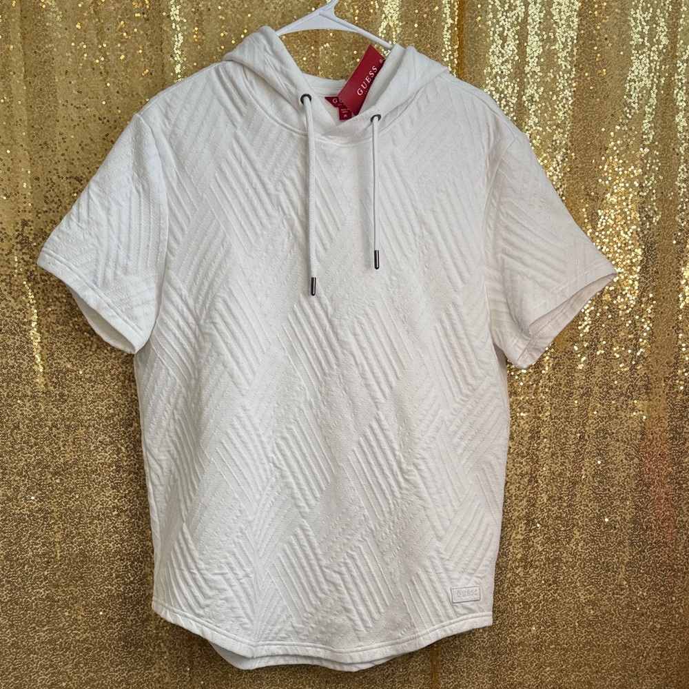 Guess White Textured Hoodie T-Shirt